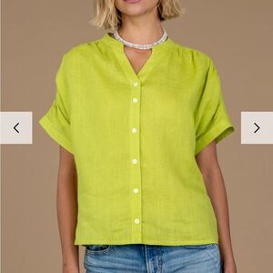 NWT Olivia James The Label Tatum linen top pear green XS short sleeve